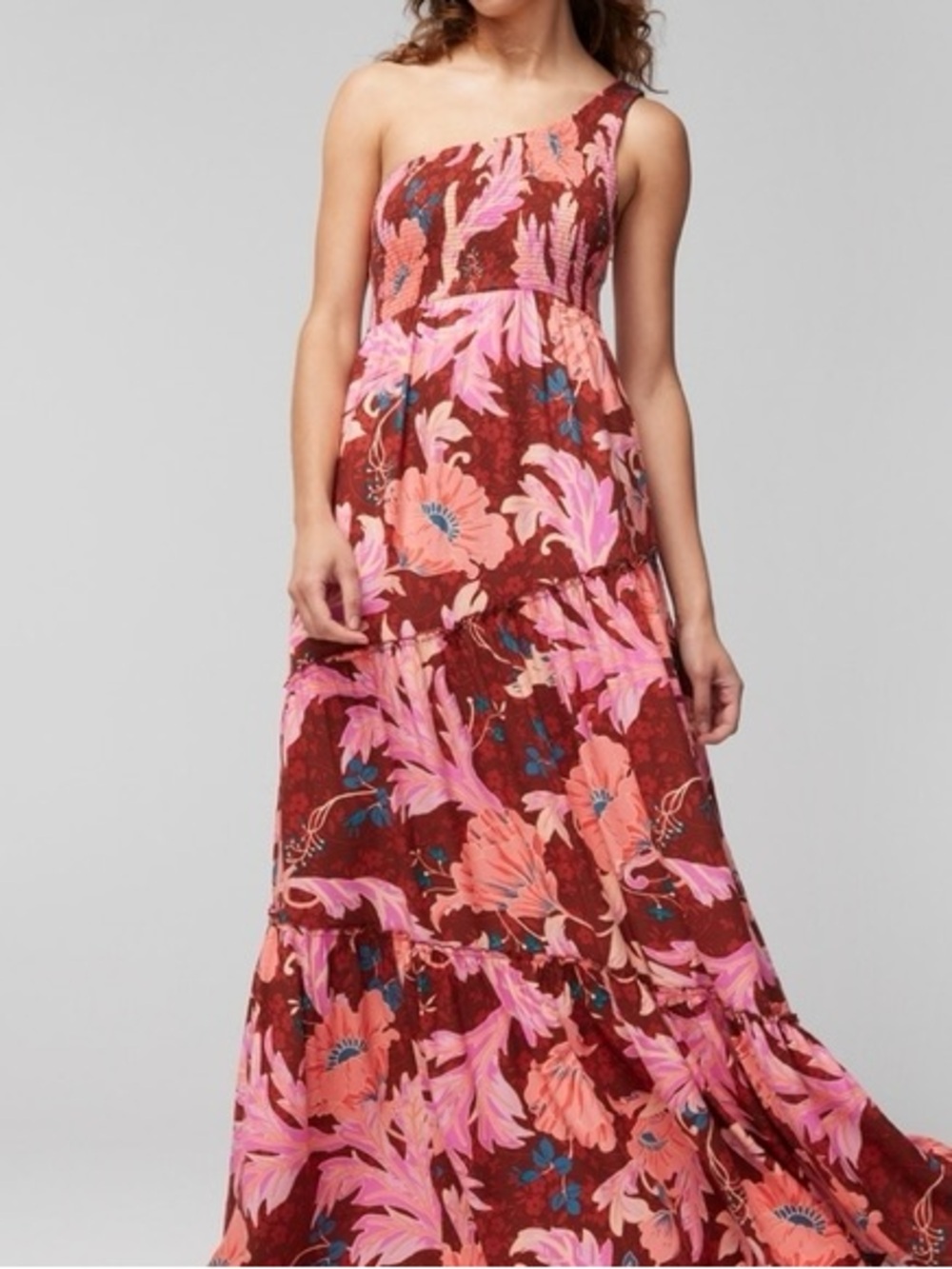 NWT Soma Weekend Rayon Challis Pleated Resort One Shoulder Smocked Bodice Dress